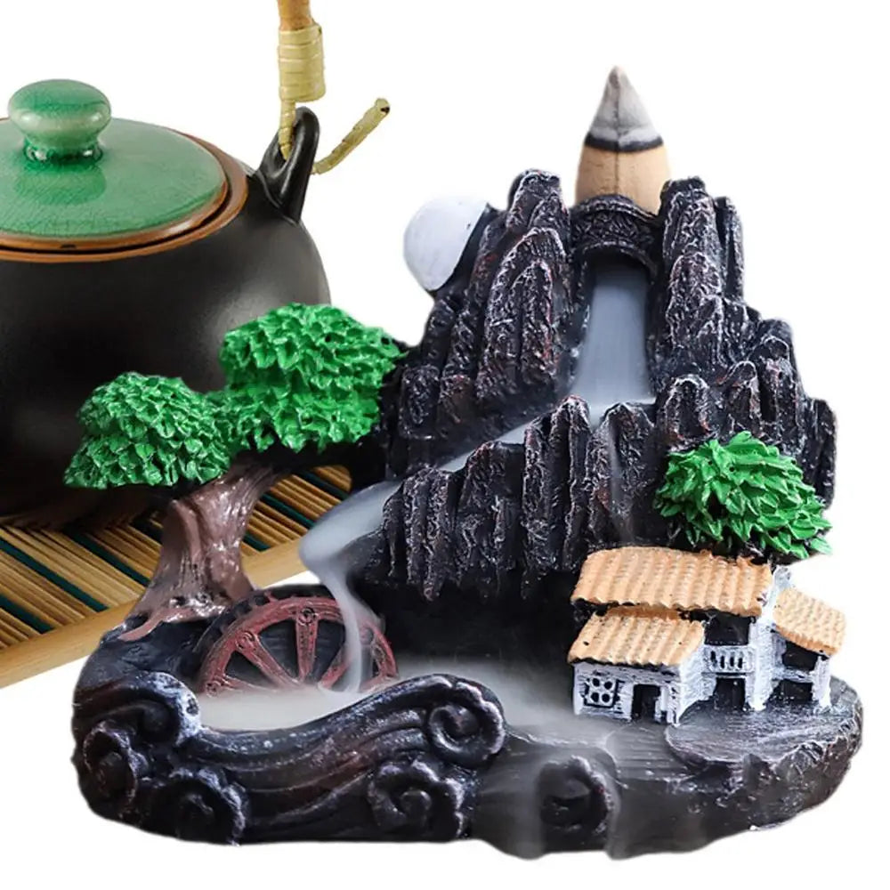 Backflow Incense Burner Mountains Waterfall Backflow Incense Holder Handmade Zen Censer Holder For Sauna Room Meditation Room