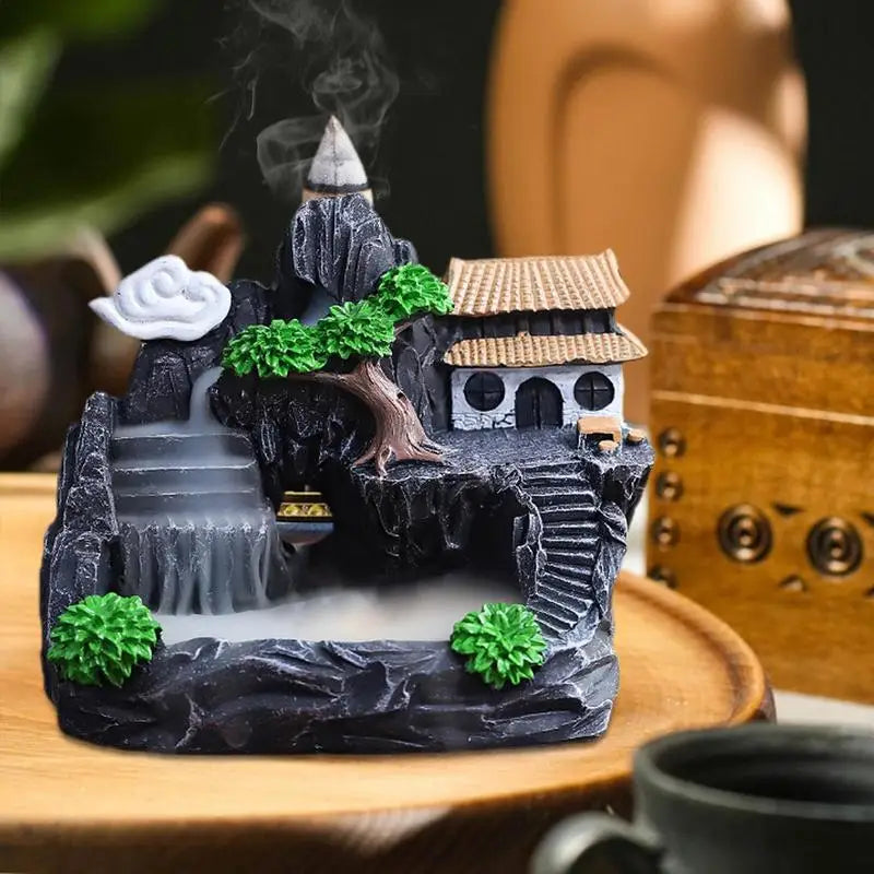 Backflow Incense Burner Mountains Waterfall Backflow Incense Holder Handmade Zen Censer Holder For Sauna Room Meditation Room