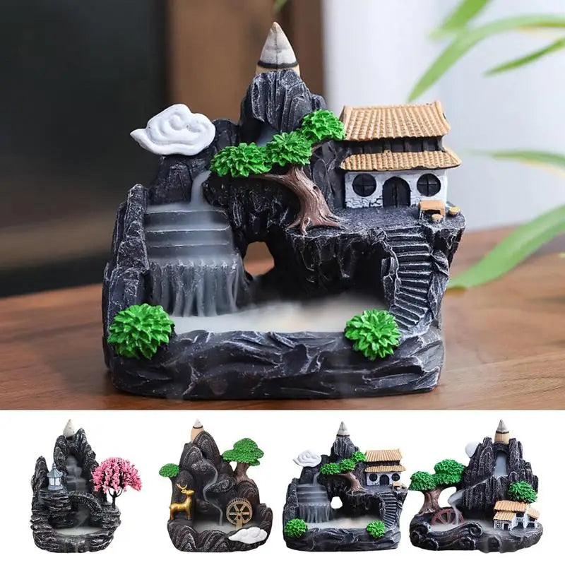 Backflow Incense Burner Mountains Waterfall Backflow Incense Holder Handmade Zen Censer Holder For Sauna Room Meditation Room