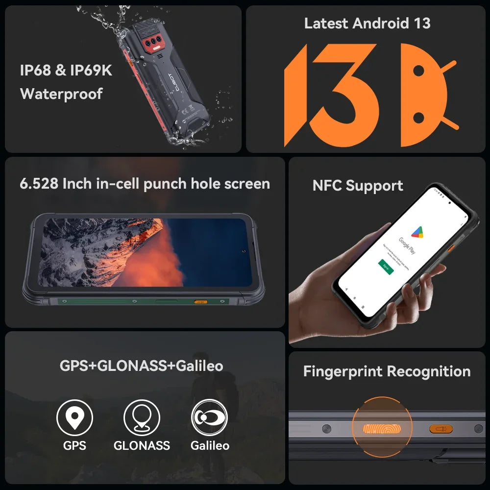Cubot KingKong 8 Smartphone (6+6GB) RAM+256GB ROM 10600mAh Battery Dual LED Torch 48MP Rear Camera NFC Fingerprint Mobile Phone