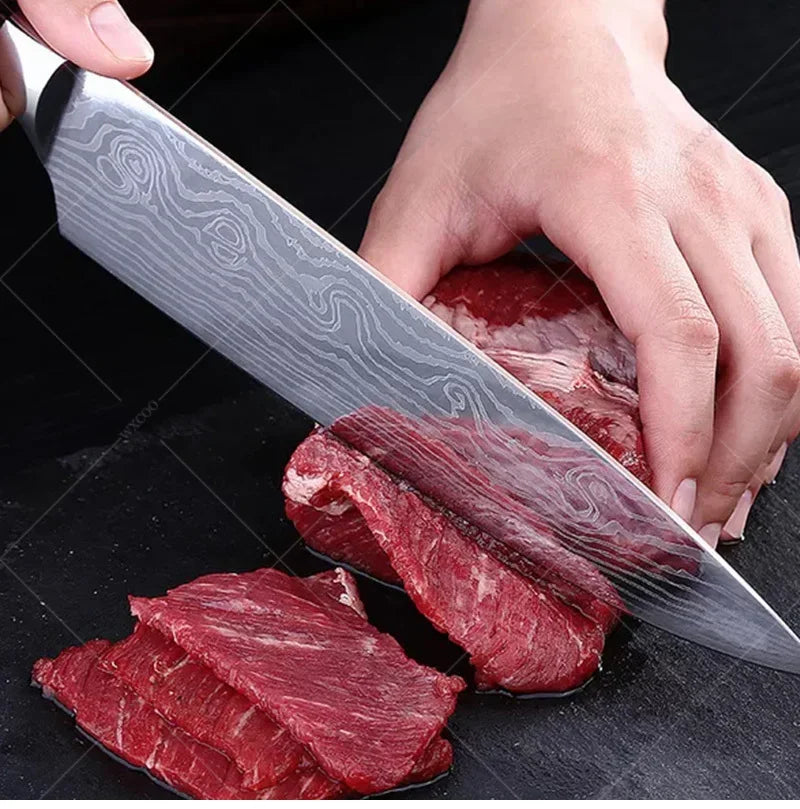 WXCOO Kitchen Scissors Japanese Chef Knife Set Stainless Steel Meat Fruit Bread Boning Knife Butcher Cleaver Fish Santoku Knives