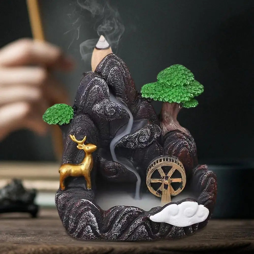 Backflow Incense Burner Mountains Waterfall Backflow Incense Holder Handmade Zen Censer Holder For Sauna Room Meditation Room