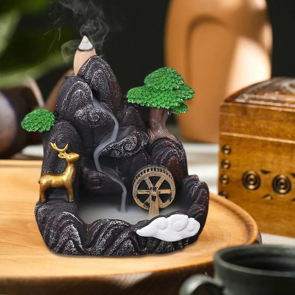 Backflow Incense Burner Mountains Waterfall Backflow Incense Holder Handmade Zen Censer Holder For Sauna Room Meditation Room