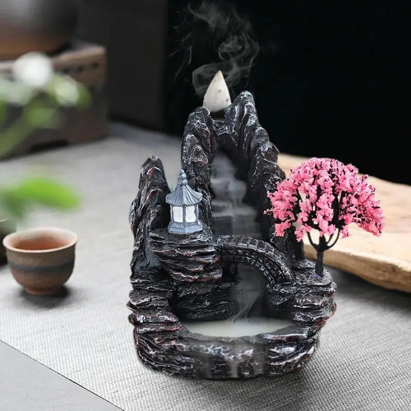 Backflow Incense Burner Mountains Waterfall Backflow Incense Holder Handmade Zen Censer Holder For Sauna Room Meditation Room