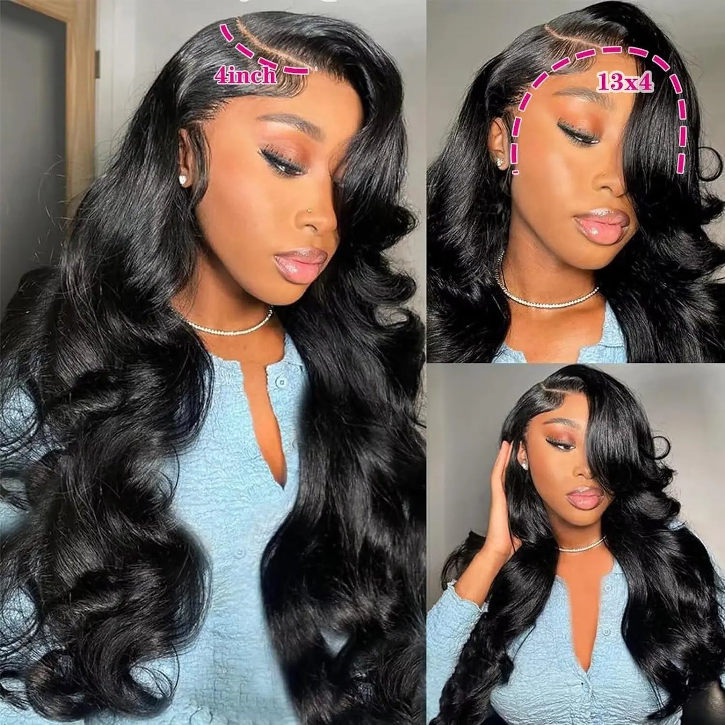 Body Wave 13x6 HD Lace Frontal Wig 100% Human Hair Glue less Wig 6x4 HD Transparent Lace