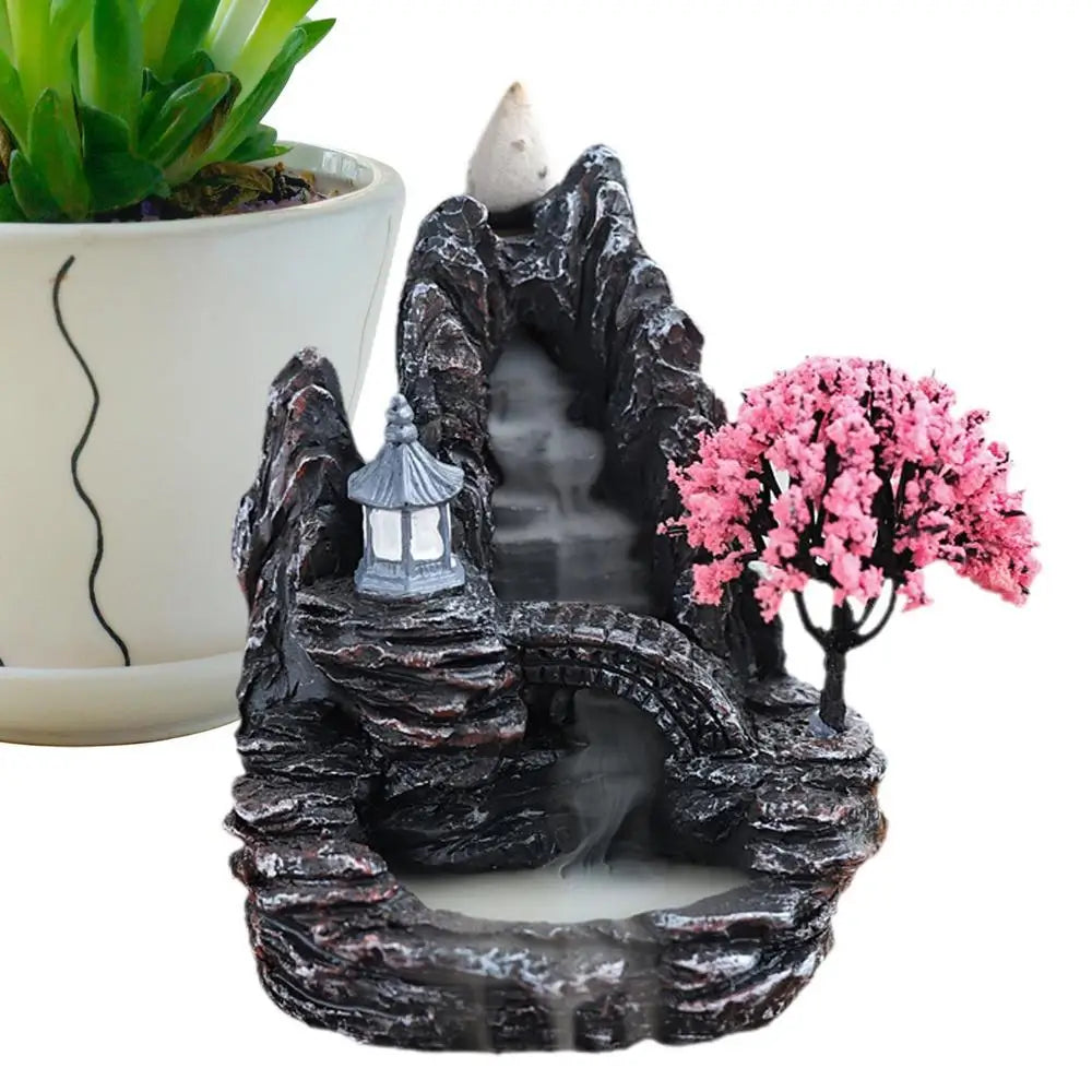 Backflow Incense Burner Mountains Waterfall Backflow Incense Holder Handmade Zen Censer Holder For Sauna Room Meditation Room