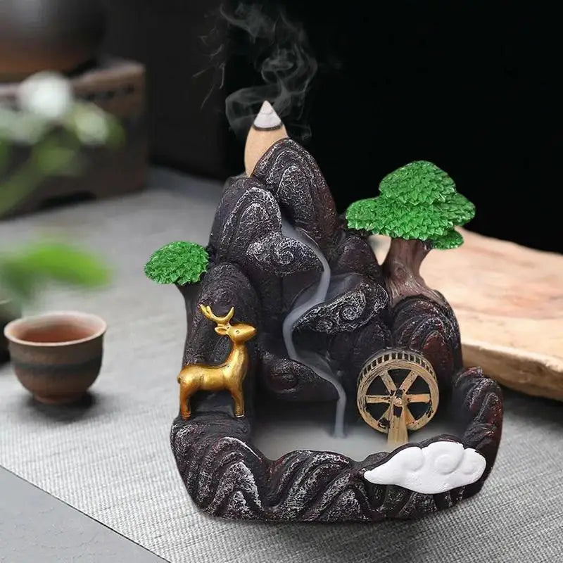 Backflow Incense Burner Mountains Waterfall Backflow Incense Holder Handmade Zen Censer Holder For Sauna Room Meditation Room