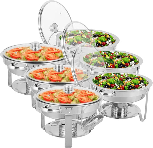 ROVSUN 5Qt 6 Pack Chafing Dish Buffet Set, NSF Stainless Steel Round Chafers for Catering, Buffet Servers and Warmers Set