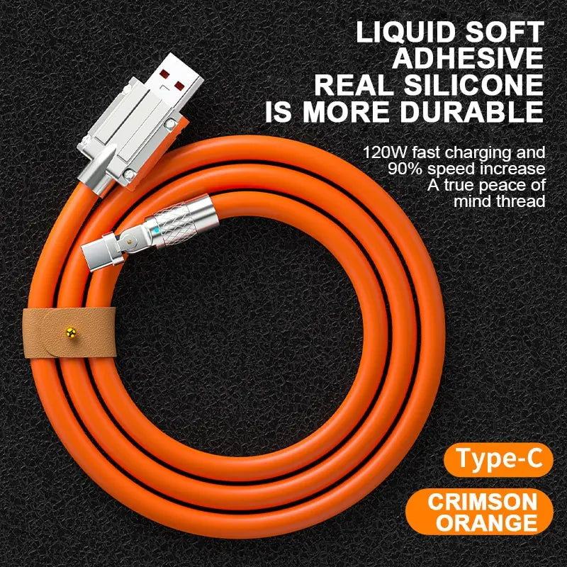 Type C Data Line 120w Fast Charging 6A 180 Rotating Ultra Fast Charging Line For Huawei Samsung Millet Bold Lengthened Silicone
