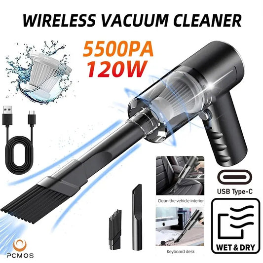 PCMOS 1PC Wireless Vacuum Cleaner Dual Use for Home and Car 120W High Power Powerful Vacuum Cleaner Black