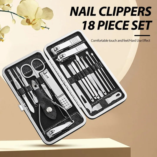 Home Nail Clipper Set of 18 Pieces Large Size Dead Skin Pliers Diagonal to Remove Dead Skin Small Eyebrow Clipper Leather Sleeve
