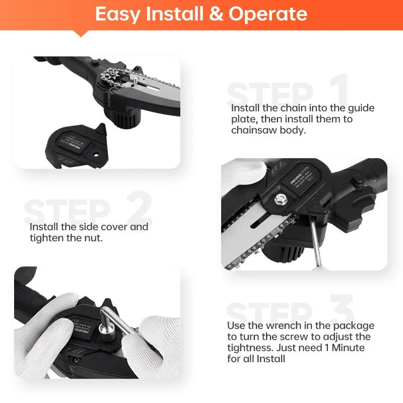 MINUMX 20V Brushless ChainSaw Pruning Saw 6 Inch Electric Portable Mini Cordless Chain Saw Woodworking Wood Cutter Power Tools