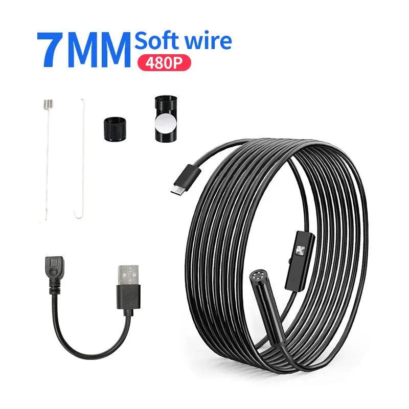 Android Endoscope 5.5mm 7mm Borescope Inspection Snake Camera Waterproof with 6 LED Lights Compatible with Android Phone PC