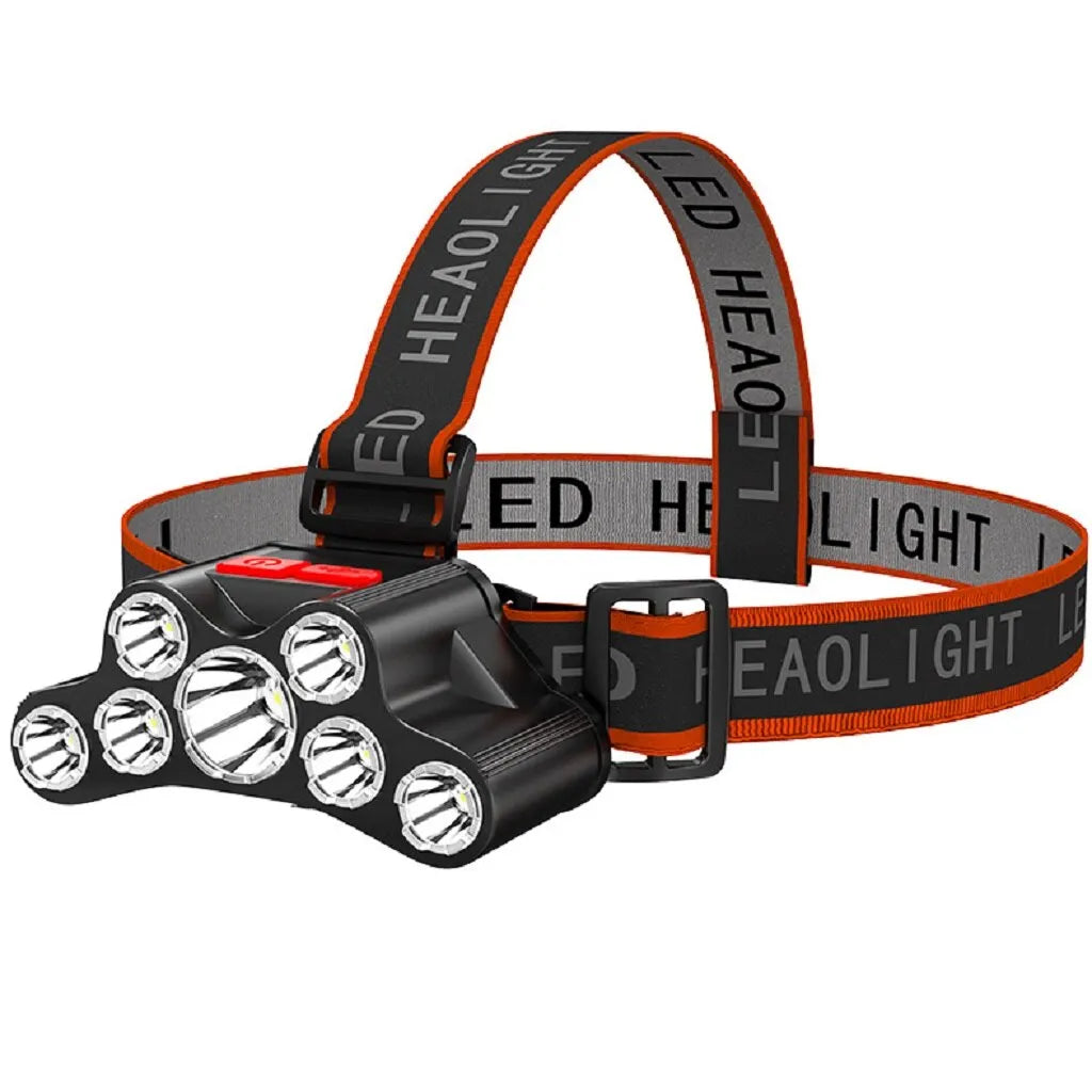 Headlamp 7LED Rechargeable Waterproof Adjustable 4Modes Lightweight for Outdoor Camping Running Hiking Working