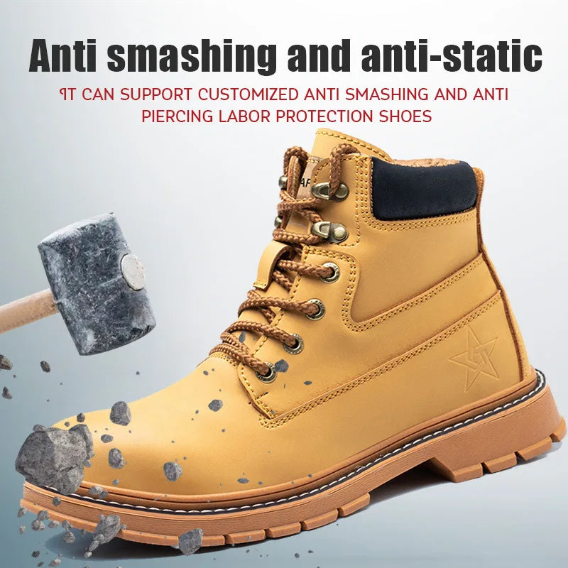 high-top Work Boots For Men Anti-smash Anti-puncture Work Shoes with Steel Toe leather safety shoes men for work waterproof shoe